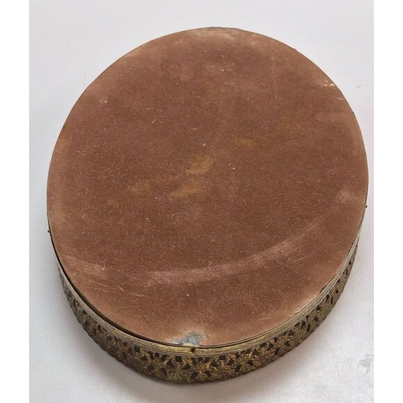 Vintage Ornate Brass Oval Vanity Tray With Mirror - Picture 5 of 9